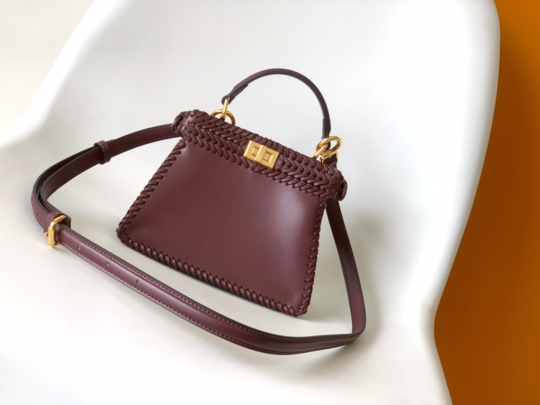 Fendi Peekaboo ISeeU Petite claret Interlace Leather Bag